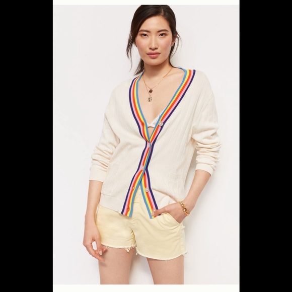 KULE Sweaters - KULE Rainbow Contrast Cardigan Medium NWT